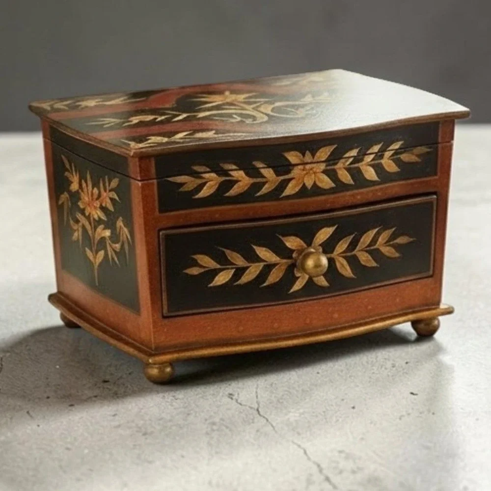 Chintz & Company Florentine Safari Box Hand Painted Wood Keepsake Jewelry Chest
